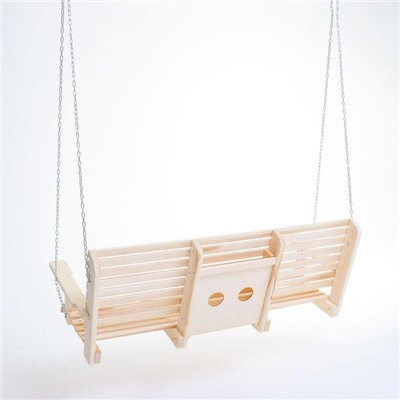 Качели двухместные подвесные с выдвижным подлокотником, деревянные