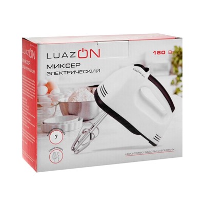 Миксер Luazon LMR-02, ручной, 180 Вт, 7 скоростей, 2 насадки, бело-чёрный