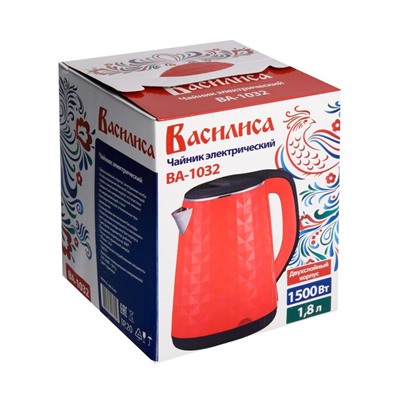 Чайник электрический "Василиса" ВА-1032, пластик, колба металл, 1.8 л, 1500 Вт, красный