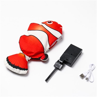 Игрушка для кошек "Рыба-клоун" со светом с двигающимся хвостом и с USB-зарядкой, 28 см