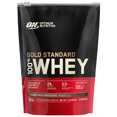 Протеин сывороточный со вкусом шоколада Gold Standart Whey double rich chocolate Optimum Nutrition 454 гр.