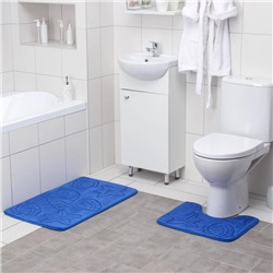 Набор ковриков для ванны и туалета «Ракушки», объёмные, 2 шт: 40×50, 50×80 см, цвет синий