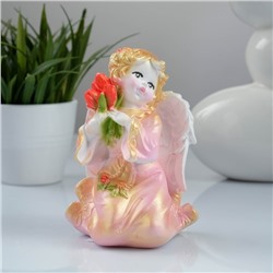 Фигура "Ангел Девочка с цветами" 9х10х14 см  розовый