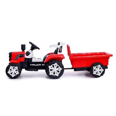 Электромобиль «Трактор», с прицепом, 2 мотора, цвет красный