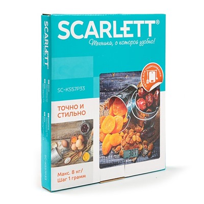 Весы кухонные Scarlett SC-KS57P33, электронные, до 8 кг, стекло, "Сухофрукты"