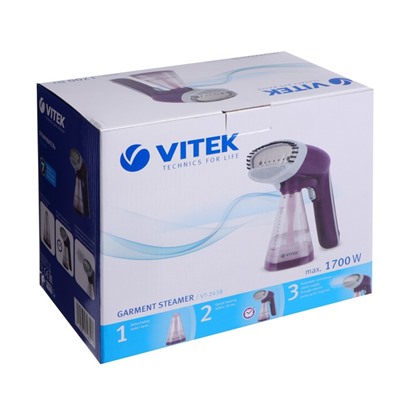 Отпариватель Vitek VT-2438, ручной, 1700 Вт, 280 мл, до 25 г/мин, 1 насадка