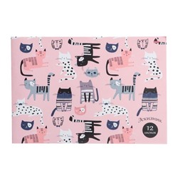 Эскизник А4, 12 листов "Котики на розовом-1", бумажная обложка, блок офсет