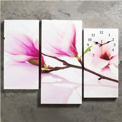 Часы настенные, модульные, серия: Цветы, "Веточка с фиолетовыми цветами", 60х80см