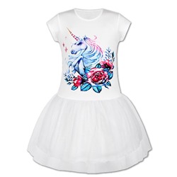Белое платье с сеткой для девочки 83156-ДЛН19