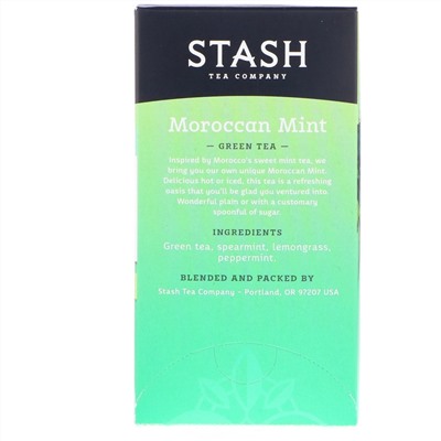 Stash Tea, Зеленый чай, марокканская мята, 20 чайных пакетиков, 0,9 унции (26 г)