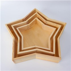 Набор 3 в 1 кашпо деревянных подарочных (35.5×7; 29.5×6; 24×4.5) "Звезда", натуральный