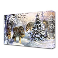 Картина на холсте "Волки в зимнем лесу" 60*100 см