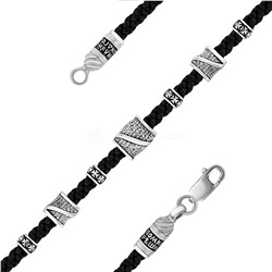 Браслет религиозный из чернёного серебра (на текстильном шнурке, с подвижными элементами) 40522799о