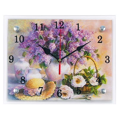 Часы настенные, серия: Цветы, "Сирень в вазе", 20х25  см, микс