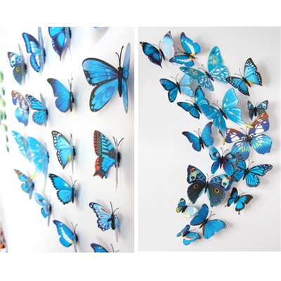 Набор декоративных 3D бабочек 12 шт (синие)