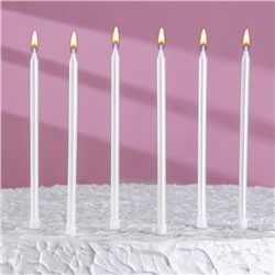 Свечи в торт "Металлик", 6 шт, высокие, 13 см, жемчужные