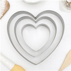 Набор форм для выпечки «Сердце», 3 шт: 20×20×4,5 см, 15,5×15×4,5 см, 10×10×4,5 см