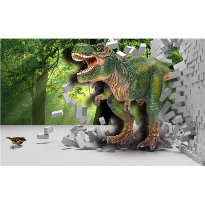 3D Фотообои «Динозавр ломает преграды»