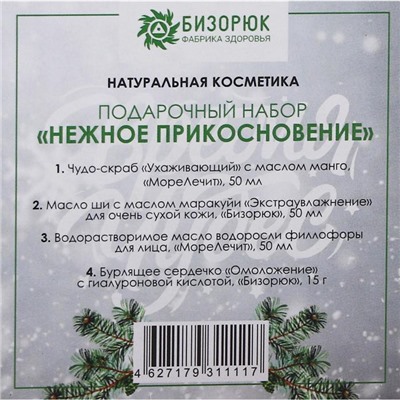 Подарочный набор органической косметики «Нежное прикосновение», новогодний: скраб для лица, масло ши, масло для лица, бомбочка для ванн