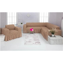 Комплект чехлов на угловой диван и кресло с оборкой капучино 211, Характеристики