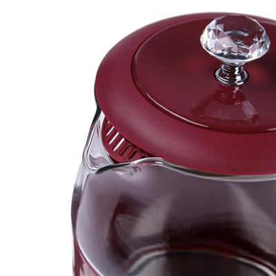Чайник электрический KELLI KL-1373, стекло, 1.7 л, 2200 Вт, бордовый