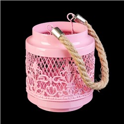 Подсвечник металл 1 свеча "Банка с орнаментом" розовый 13х11х11 см
