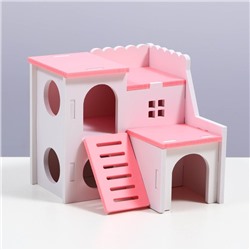 Домик для грызунов двухэтажный с лесенкой, 15,5  х 15,5 х 13,5 см, розовый