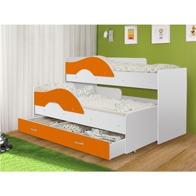 Кровать двухъярусная выкатная Матрешка Оранж/белый 800х1600 с ящиком