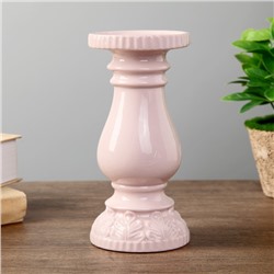 Подсвечник керамика на 1 свечу "Античная колонна с листьями" розовый 17,5х8,2х8,2 см