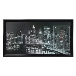 Часы-картина настенные, серия: Город, "Ночной Нью-Йорк", 50 х 100 см, микс