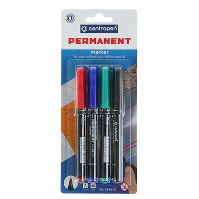 Набор маркеров перманентных, 4 цвета, Centropen 2846, 2.0 мм, блистер, европодвес