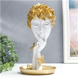Сувенир полистоун подставка "Девушка с золотыми цветами в волосах" белый 28х14,5х10 см