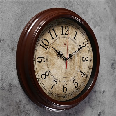 Часы настенные, серия: Классика, плавный ход, 35 см, обод коричневый