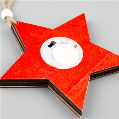 Ёлочная игрушка «Красная звезда с оленями», батарейки, свечение тёплое белое