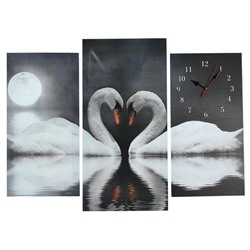 Часы настенные модульные «Пара лебедей при лунном свете», 60 × 80 см