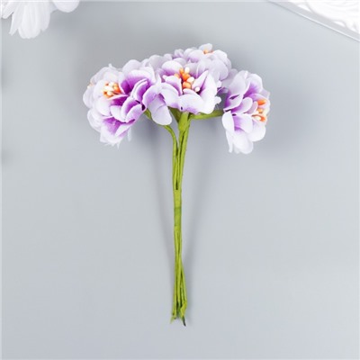 Цветы для декорирования "Пион Лоллипоп" 1 букет=6 цветов бело-фиолетовый 9 см