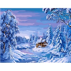 Картина по номерам 40х50 - Домик в зимнем лесу