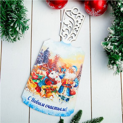 Доска разделочная «Дед Мороз с мышкой», с новым счастьем,19×28×0,5 см