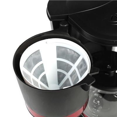 Кофеварка DELTA LUX DL-8152, 680 Вт, 1200 мл, антипролив, черная с красным