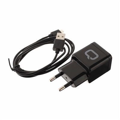 Сетевое зарядное устройство Qumo Energy 2 USB, 2.1A, Micro USB cable, черный
