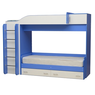Кровать детская двухъярусная «Юниор-8», 2450 × 1056 × 1850 мм, цвет белый/синий