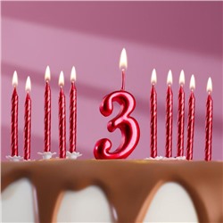 Набор свечей для торта (2 в 1) рубиновая Цифра "3" + Свечи "С Днём Рождения" рубин 10 шт