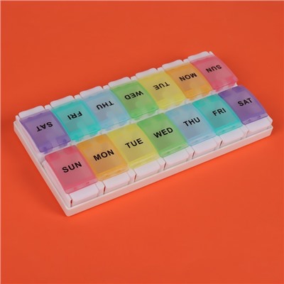 Таблетница-органайзер «Неделька», английские буквы, 2 контейнера по 7 секций, разноцветный