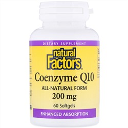 Natural Factors, Коэнзим Q10, 200 мг, 60 мягких желатиновых капсул