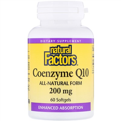 Natural Factors, Коэнзим Q10, 200 мг, 60 мягких желатиновых капсул