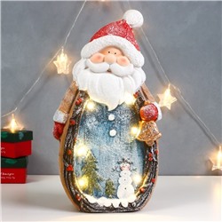Сувенир керамика свет "Дед Мороз с колокольчиком и зимней картиной на кафтане" 41х22х10 см