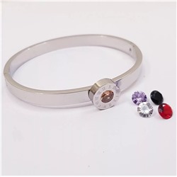 Женский жёсткий браслет на руку с фианитами цвет серебро сталь со съёмными камнями