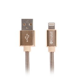 Кабель Krutoff, Lightning - USB, усиленный разъем, 2.1 А, 1 м, золотой