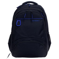 Рюкзак молодежный, Grizzly RU-802, 48x31x24 см, эргономичная спинка, отделение для ноутбука, чёрный/синий