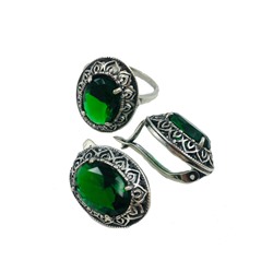 Гарнитур серьги с кольцом кварц зеленый